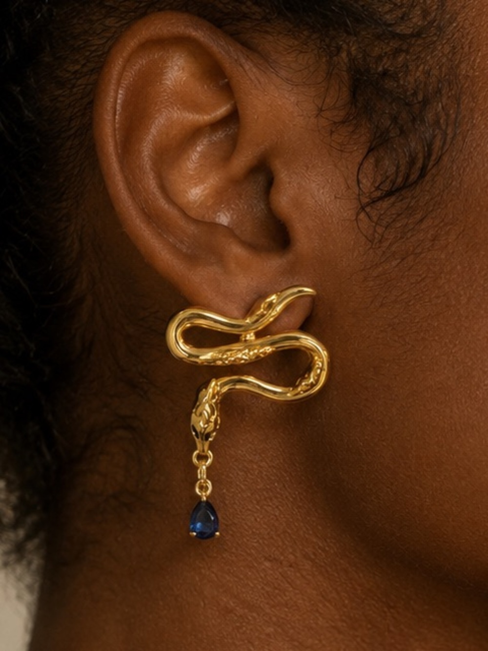 Snake Serpenti Drop Earrings with Blue Crystal Teardrops